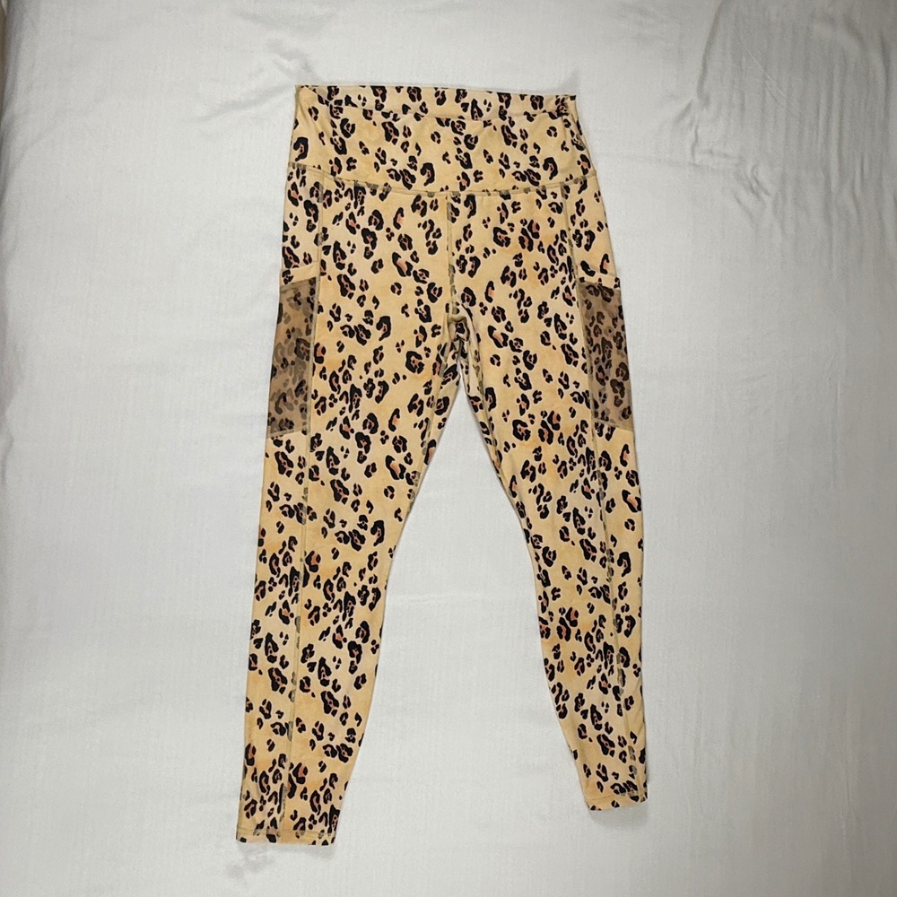 Women's Fabletics Leopard Print Yoga Pants Size XL With Side Pockets